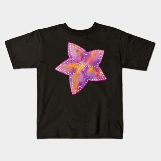 Orange and Purple Starfish Watercolor Painting Kids T-Shirt by dragonstarart